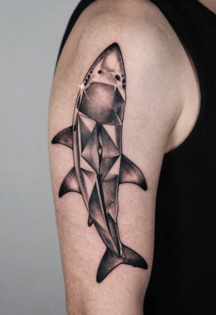 16 Shark Outline Tattoo Ideas With Clean Bold Lines - 2. Geometric Shark Design 1