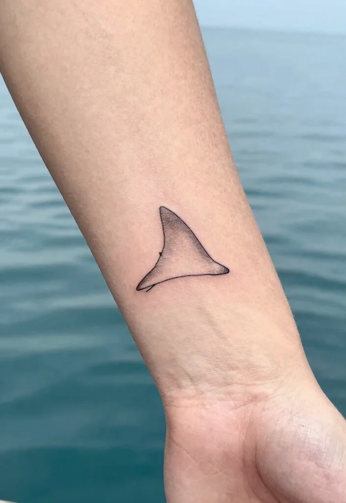 16 Shark Outline Tattoo Ideas With Clean Bold Lines - 4. Minimalist Shark Fin 1