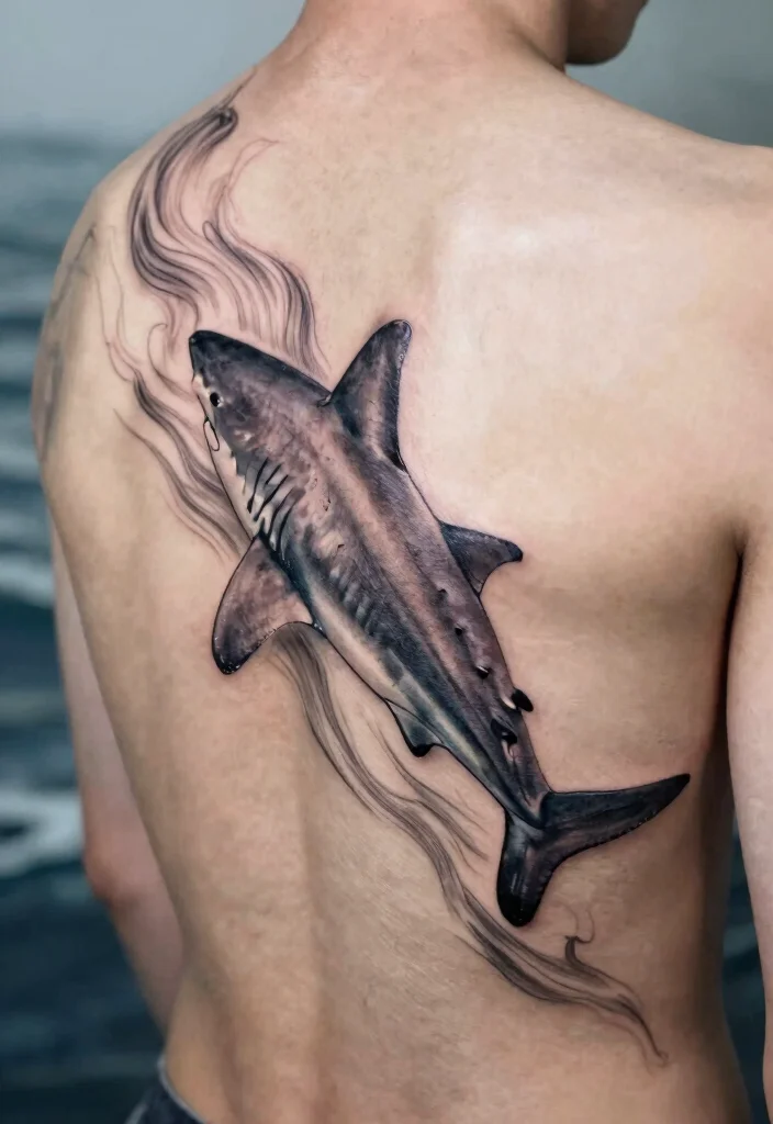 16 Shark Outline Tattoo Ideas With Clean Bold Lines - 9. Shark in Motion 1