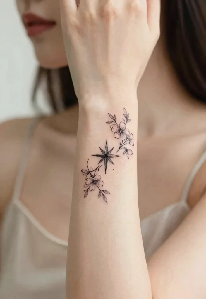 16 Star Tattoo on Wrist Ideas That Feel Minimal & Chic - 10. Star with Floral Elements 1