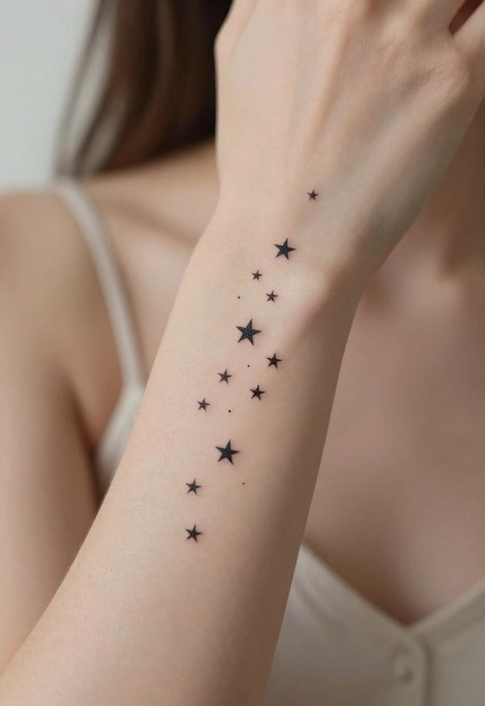 16 Star Tattoo on Wrist Ideas That Feel Minimal & Chic - 12. Tiny Stars on a Line 1