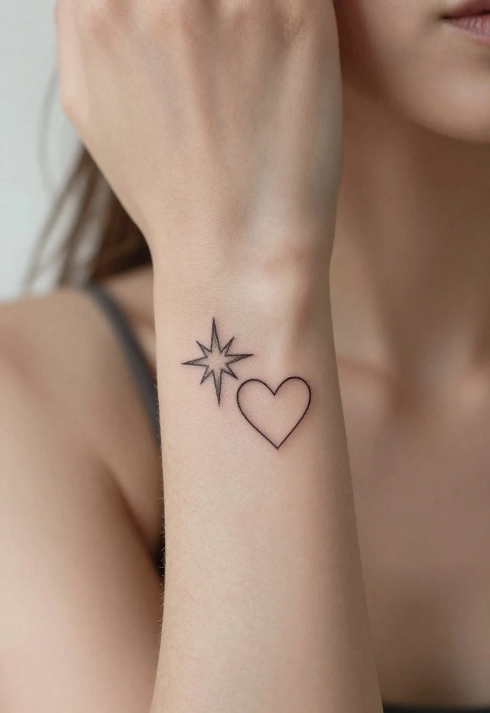 16 Star Tattoo on Wrist Ideas That Feel Minimal & Chic - 5. Star with a Heart 1
