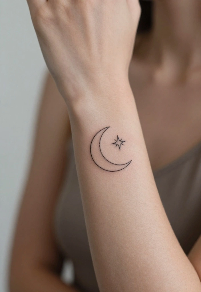 16 Star Tattoo on Wrist Ideas That Feel Minimal & Chic - 9. Minimalist Star and Moon 1