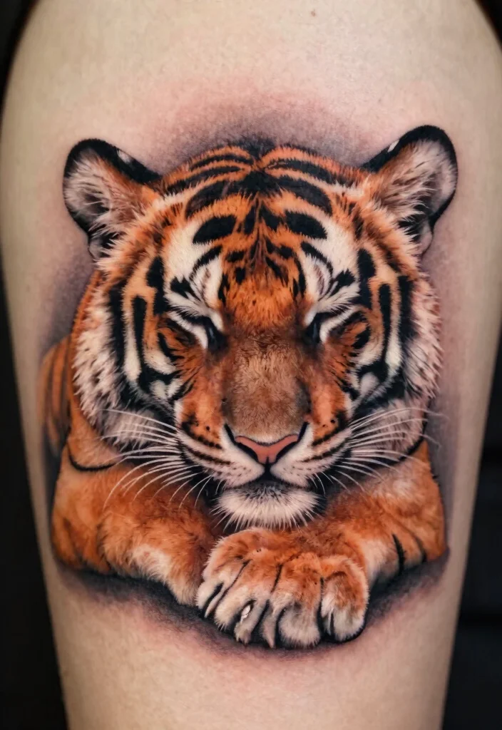 16 Tiger Cub Tattoo Ideas With Cute Fierce Energy - 12. Sleeping Tiger Cub 1
