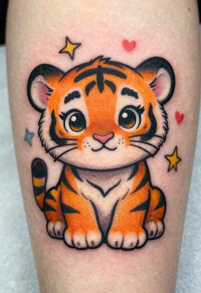 16 Tiger Cub Tattoo Ideas With Cute Fierce Energy - 2. Cute Cartoon Tiger Cub 1