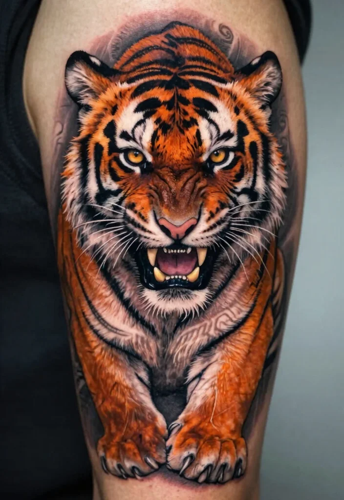 16 Tiger Cub Tattoo Ideas With Cute Fierce Energy - 3. Fierce Roaring Tiger Cub 1