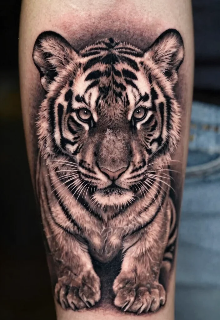 16 Tiger Cub Tattoo Ideas With Cute Fierce Energy - 4. Realistic Portrait of a Tiger Cub 1