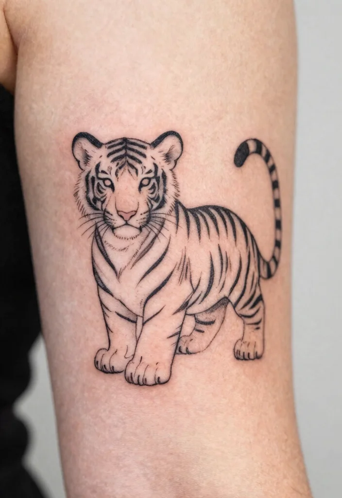 16 Tiger Cub Tattoo Ideas With Cute Fierce Energy - 6. Minimalist Tiger Cub Line Art 1