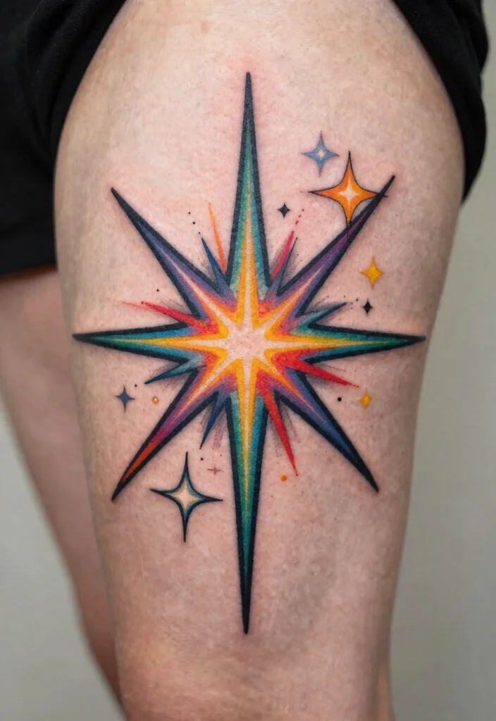 17 Gemini Star Tattoo Ideas With Zodiac Style - 10. Artistic Star Burst 1