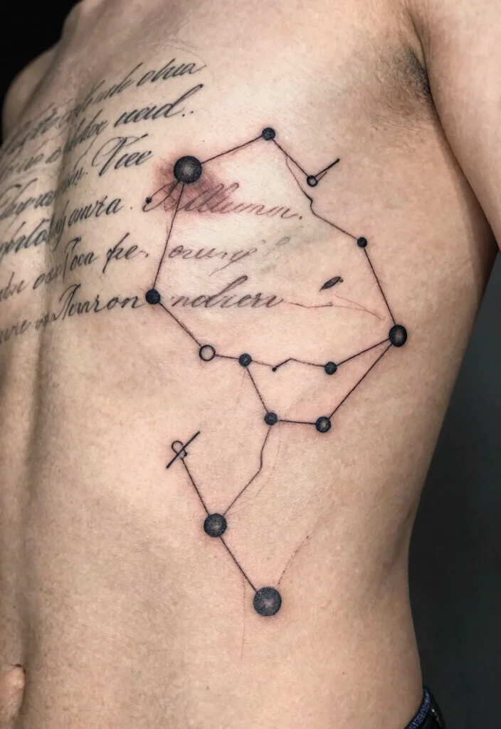 17 Gemini Star Tattoo Ideas With Zodiac Style - 11. Constellation with Script 1
