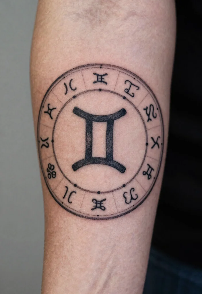 17 Gemini Star Tattoo Ideas With Zodiac Style - 12. Zodiac Circle 1