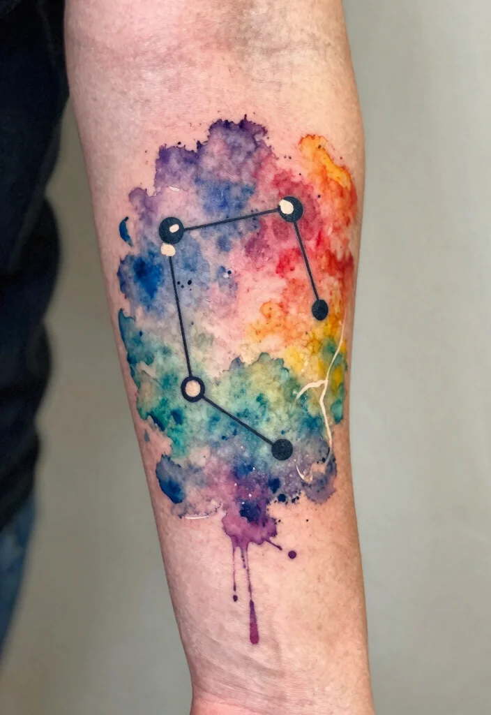 17 Gemini Star Tattoo Ideas With Zodiac Style - 14. Watercolor Gemini Tattoos 1
