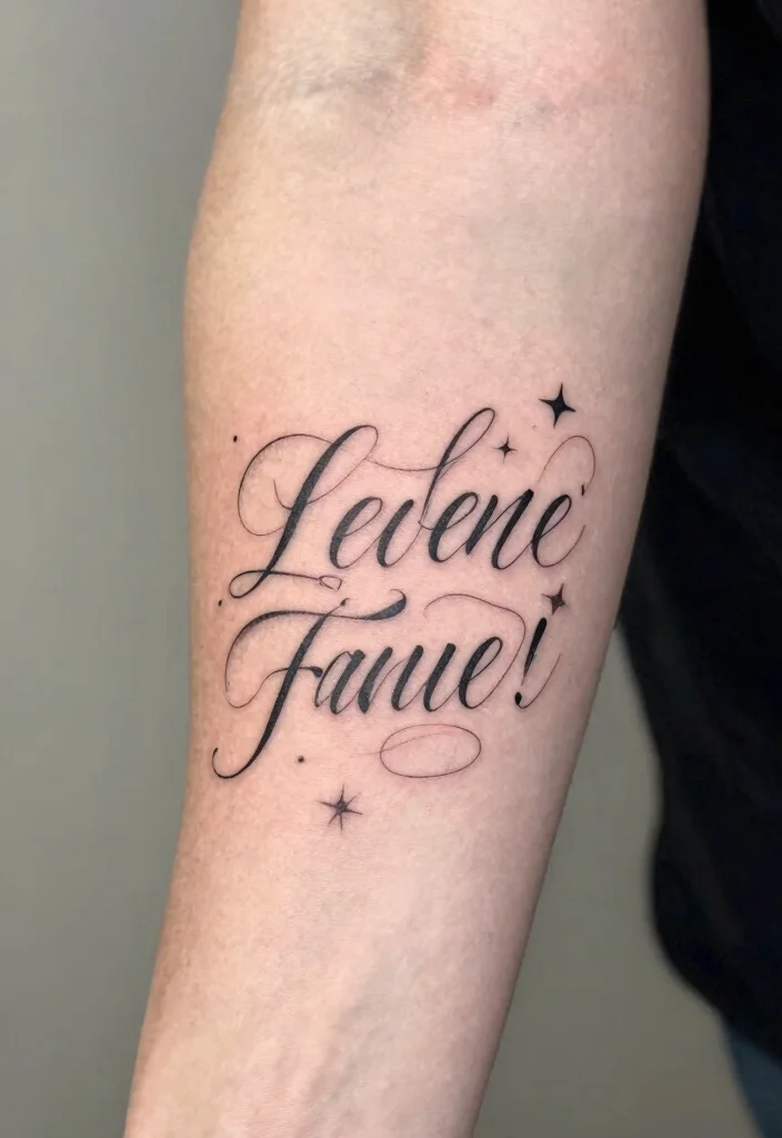 17 Gemini Star Tattoo Ideas With Zodiac Style - 16. Cursive Lettering with Stars 1