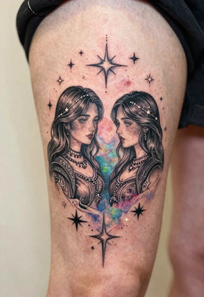 17 Gemini Star Tattoo Ideas With Zodiac Style - 4. Celestial Geminis 1