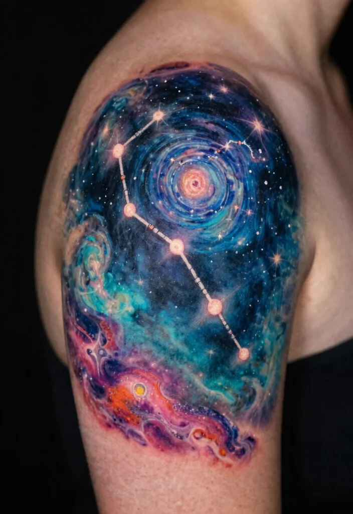 17 Gemini Star Tattoo Ideas With Zodiac Style - 6. Starry Night Scene 1