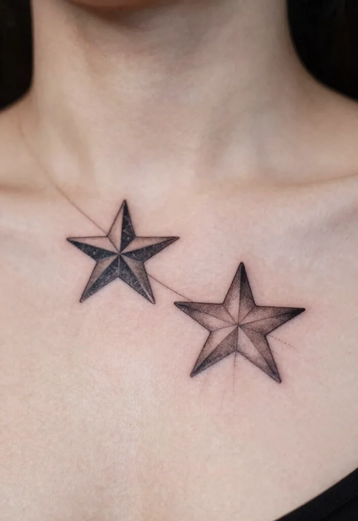 17 Gemini Star Tattoo Ideas With Zodiac Style - 9. Dual Star Representation 1