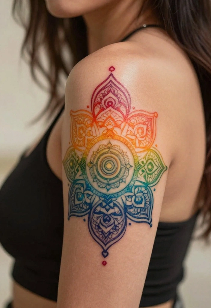 17 Mandala Sleeve Tattoo Women Ideas With Intricate Beauty - 10. Chakra Color System Mandalas 1