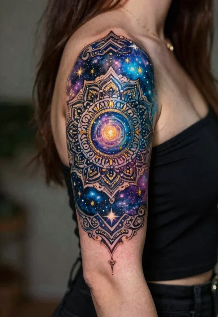 17 Mandala Sleeve Tattoo Women Ideas With Intricate Beauty - 11. Cosmic Mandala Tattoos 1