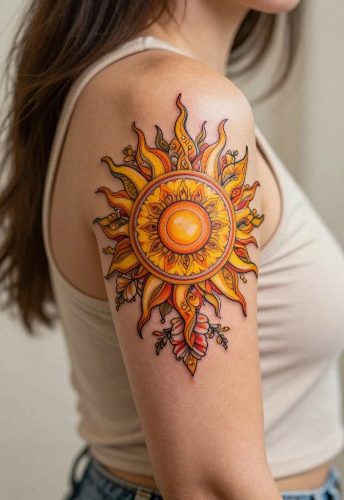 17 Mandala Sleeve Tattoo Women Ideas With Intricate Beauty - 13. Radiant Sun Mandalas 1