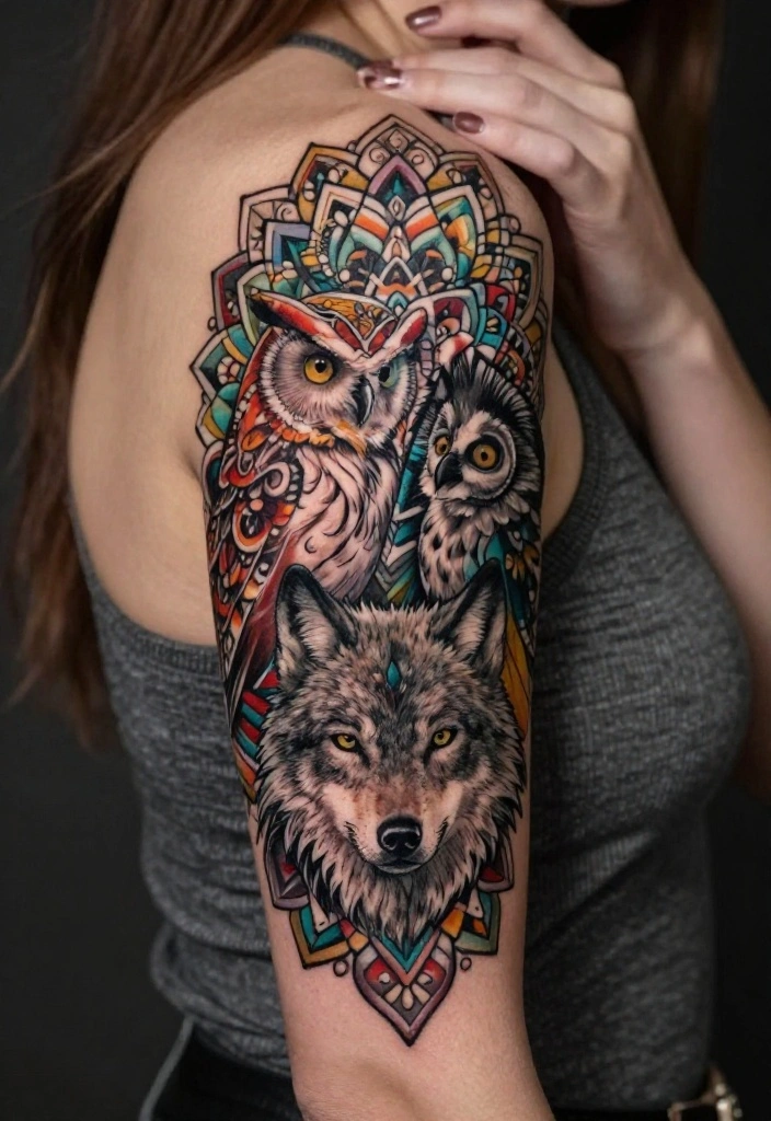 17 Mandala Sleeve Tattoo Women Ideas With Intricate Beauty - 17. Mandala with Animal Spirits 1