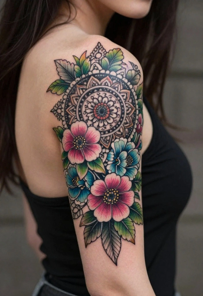 17 Mandala Sleeve Tattoo Women Ideas With Intricate Beauty - 2. Floral Mandala Sleeve 1
