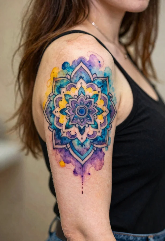 17 Mandala Sleeve Tattoo Women Ideas With Intricate Beauty - 5. Artistic Watercolor Mandalas 1