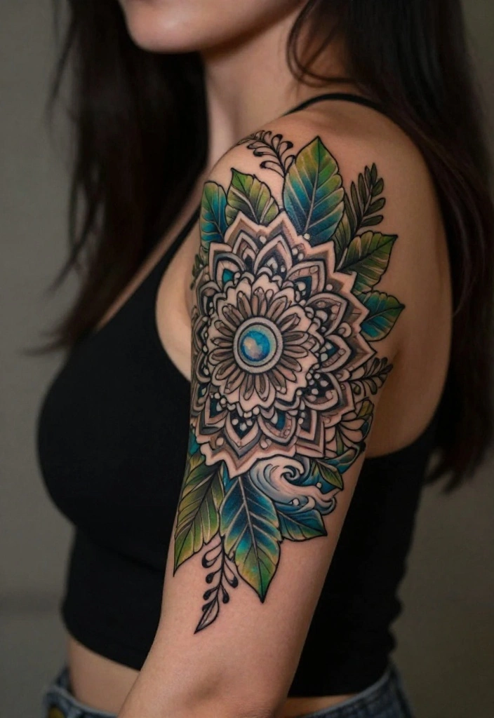 17 Mandala Sleeve Tattoo Women Ideas With Intricate Beauty - 6. Nature-Inspired Mandalas 1