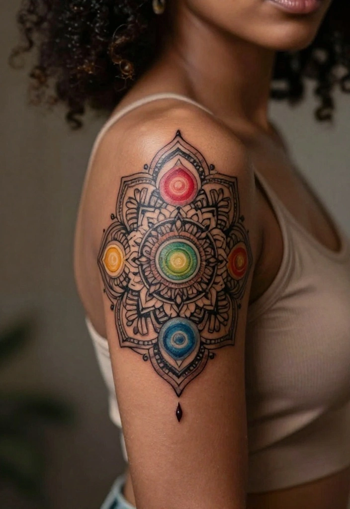 17 Mandala Sleeve Tattoo Women Ideas With Intricate Beauty - 7. Spiritual Mandala with Chakra Elements 1