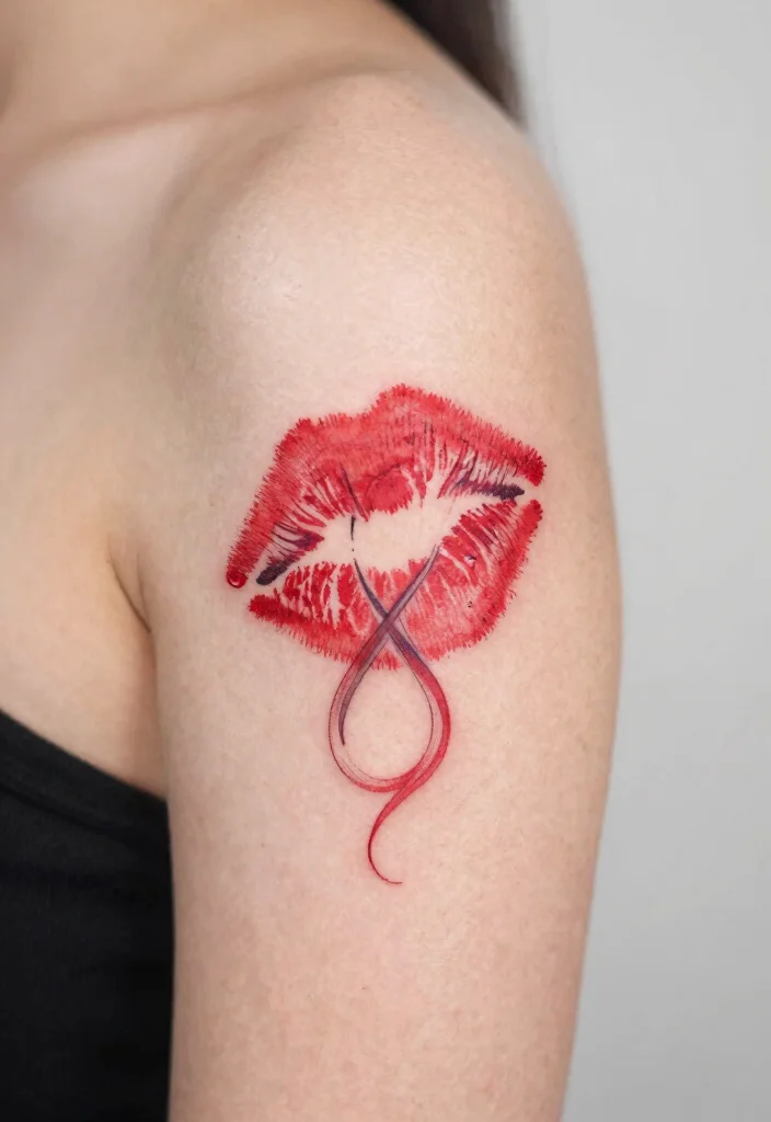 17 Red Kiss Tattoo Ideas That Make a Statement - 11. Kiss Tattoos with Infinity Symbols 1