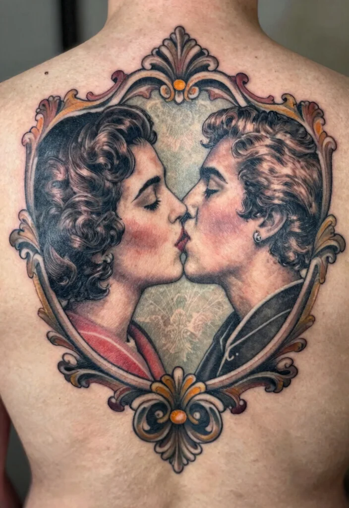 17 Red Kiss Tattoo Ideas That Make a Statement - 16. Vintage-Inspired Kiss Tattoos 1