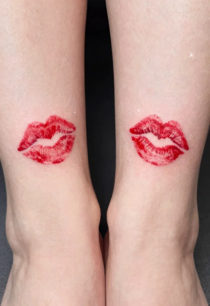 17 Red Kiss Tattoo Ideas That Make a Statement - 2. Heart-Shaped Kiss Marks 1
