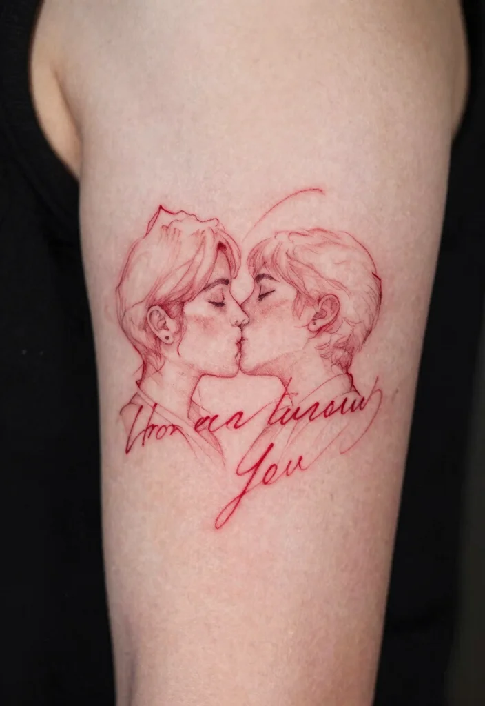 17 Red Kiss Tattoo Ideas That Make a Statement - 5. Kiss Tattoos with Quotes 1