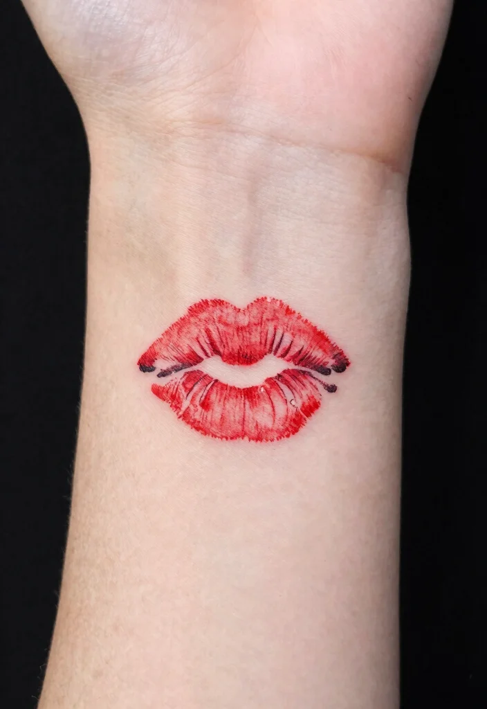 17 Red Kiss Tattoo Ideas That Make a Statement - 6. Minimalist Kiss Tattoos 1