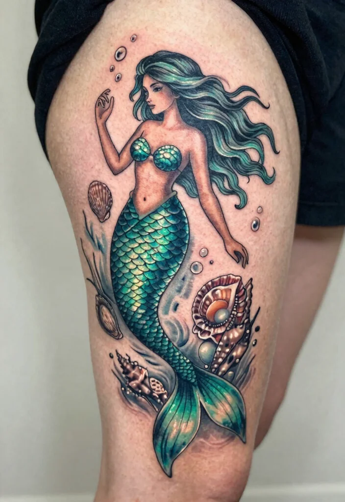 17 Sailor Jerry Tattoo Flash Ideas With Vintage Edge - 13. Artistic Mermaid Tail Designs 1