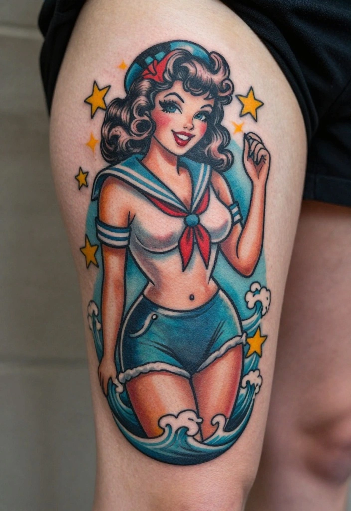 17 Sailor Jerry Tattoo Flash Ideas With Vintage Edge - 4. Playful Pin-Up Girls 1