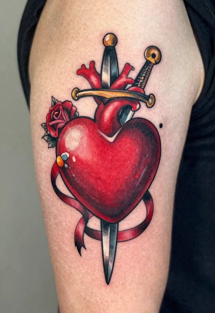 17 Sailor Jerry Tattoo Flash Ideas With Vintage Edge - 9. Heart and Dagger Designs 1
