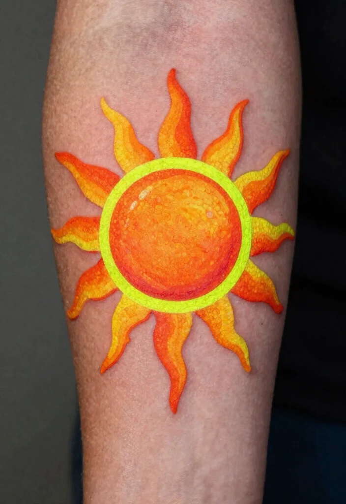 17 Sun Tattoo Designs 2026 Trending Ideas That Glow Beautifully - 16. UV Glow Sun Tattoo 1