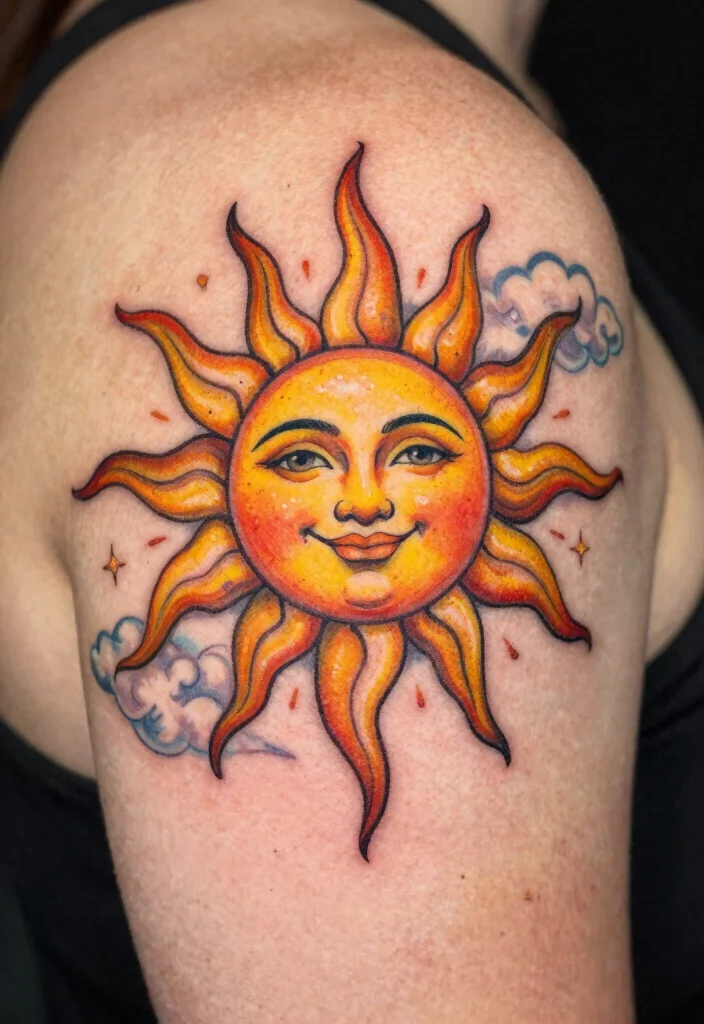 17 Sun Tattoo Designs 2026 Trending Ideas That Glow Beautifully - 3. Radiant Sun with Faces 1