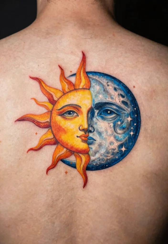 17 Sun Tattoo Designs 2026 Trending Ideas That Glow Beautifully - 4. Sun and Moon Combination 1