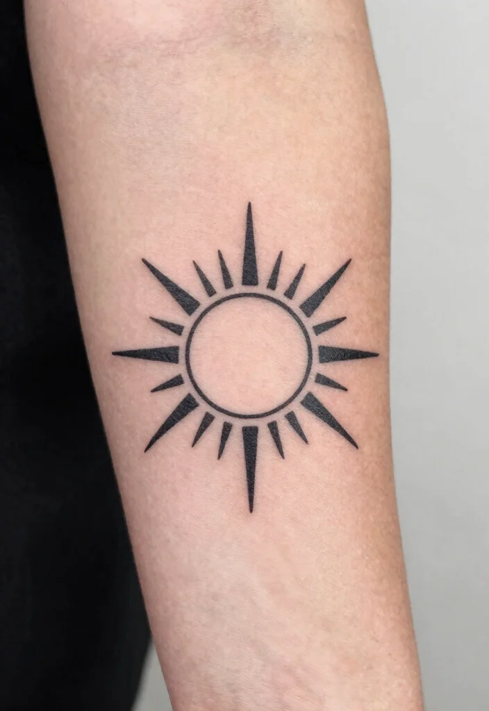 17 Sun Tattoo Designs 2026 Trending Ideas That Glow Beautifully - 5. Minimalist Sunburst Tattoo 1