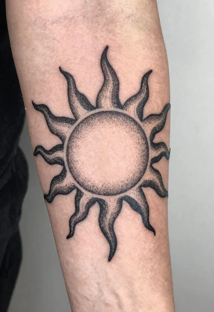 17 Sun Tattoo Designs 2026 Trending Ideas That Glow Beautifully - 7. Dotwork Sun Tattoo 1