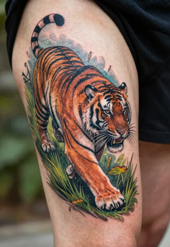 17 Tiger Scratch Tattoo Ideas With Wild Motion - 10. Dynamic Tiger in Motion 1