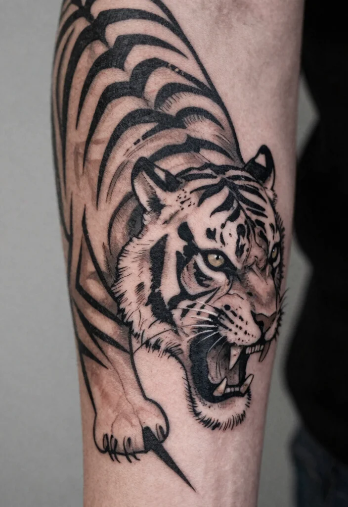 17 Tiger Scratch Tattoo Ideas With Wild Motion - 12. Geometric Tiger Scratch 1