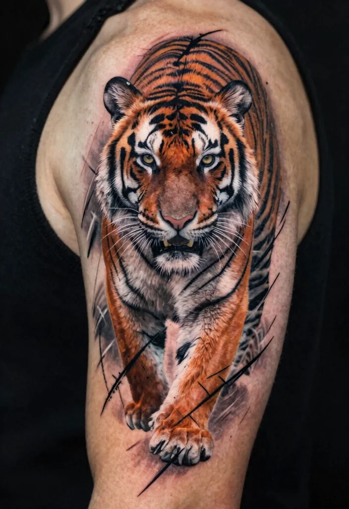 17 Tiger Scratch Tattoo Ideas With Wild Motion - 16. Dual Concept Tiger Scratch 1