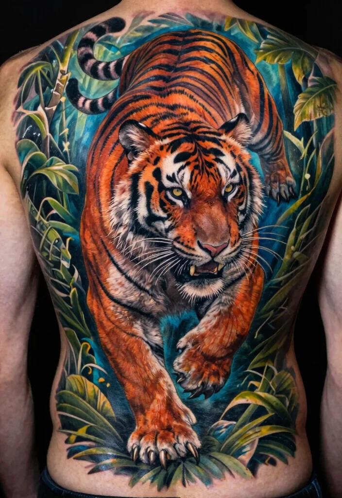 17 Tiger Scratch Tattoo Ideas With Wild Motion - 5. Full Back Tiger Scratch Scene 1