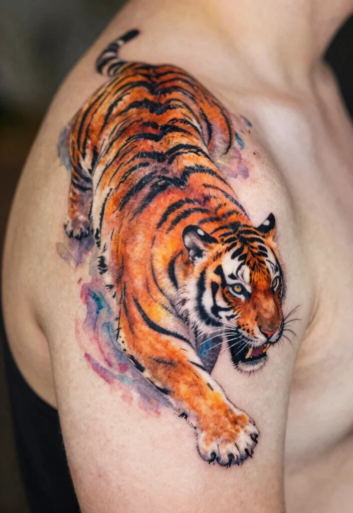 17 Tiger Scratch Tattoo Ideas With Wild Motion - 6. Watercolor Tiger Scratch 1