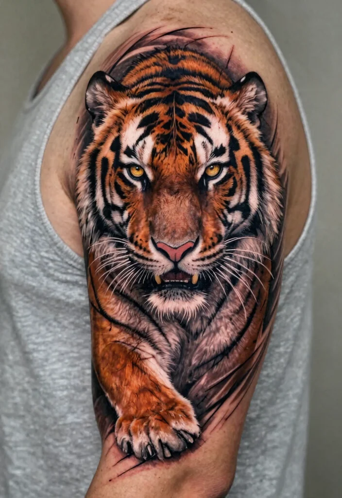 17 Tiger Scratch Tattoo Ideas With Wild Motion - 7. Tiger Portrait with Dynamic Scratches 1