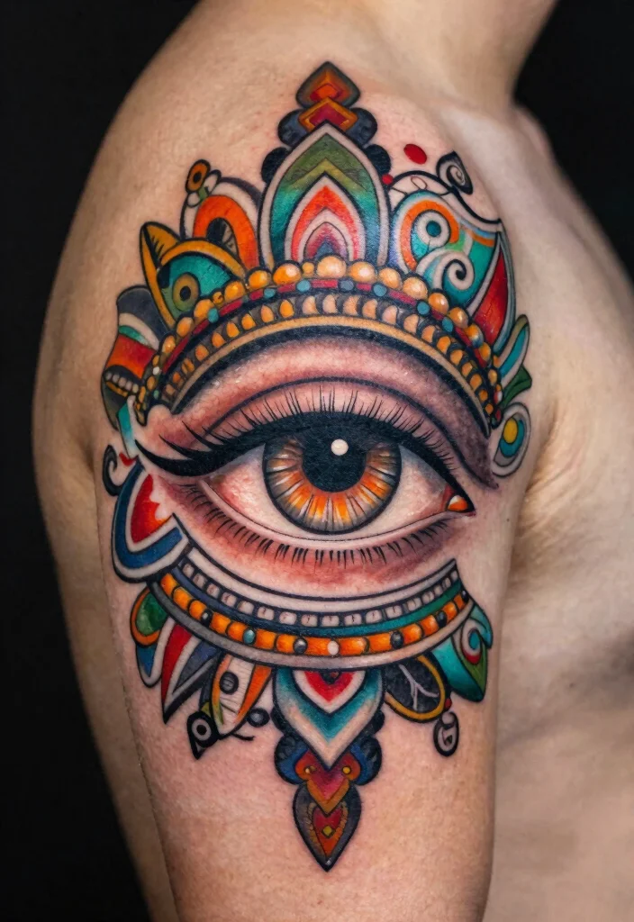 18 Abstract Eye Tattoo Ideas With Artistic Flair - 15. Cultural Fusion Eye Tattoos 1