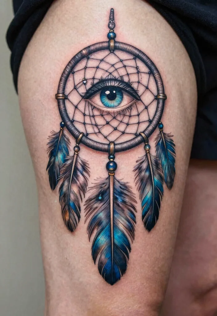 18 Abstract Eye Tattoo Ideas With Artistic Flair - 9. Dreamcatcher Eye Tattoos 1
