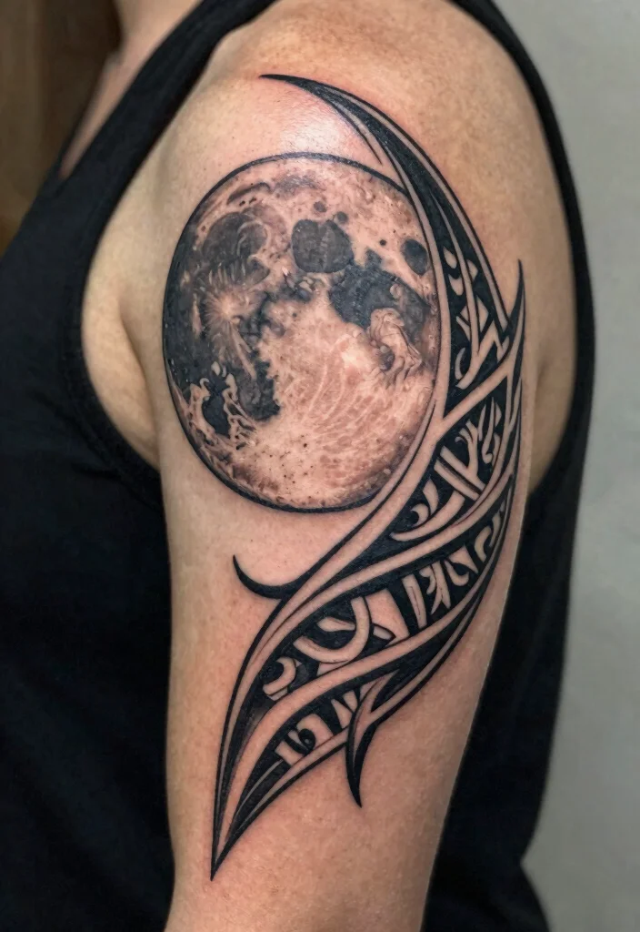 18 Full Moon Tattoo Designs Ideas With Mystical Vibes - 15. Full Moon with Tribal Patterns 1